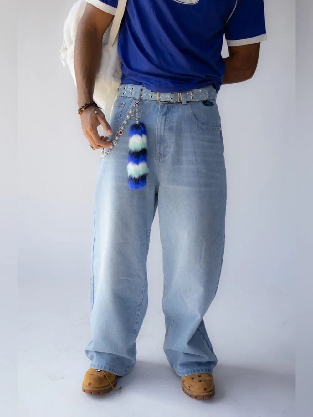 Splittoons Blue Bird Denim Light Wash Embroidered Baggy Jeans Streetwear Size 28